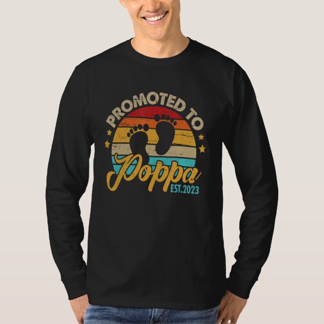 Camiseta Mens Promoted to Poppa 2023 Father's Day  First Ti (Frente)