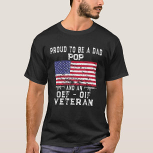 Camiseta Mens Proud Pai OEF Pop OIF Veterano Retro EUA Flag