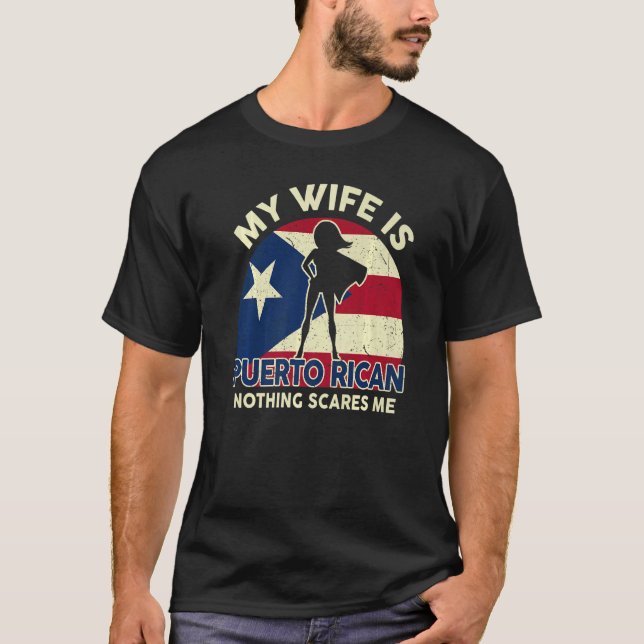 Camiseta Mens Puerto Rico Flag Minha Esposa É Porto Rico (Frente)