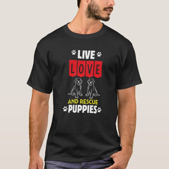 Camiseta Mens Puppy Adotion Live Love And Rescut Dogs Anim (Frente)