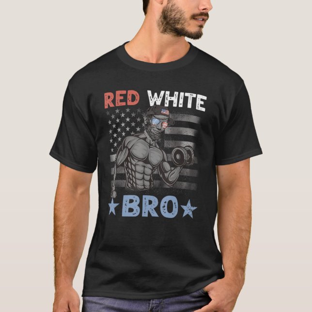 Camiseta Mens Red White Bro Lincoln  Weightlifting Gym US 4 (Frente)