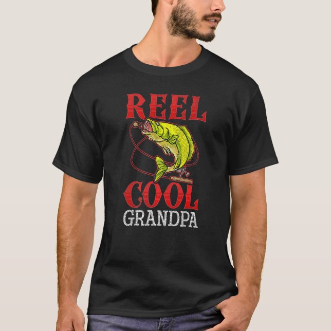 Camiseta Mens Reel Cool Grandpa Shirt Funny Valentine Fathe (Frente)