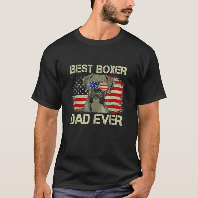 Camiseta Mens Retro Best Boxer Dad Ever US Flag Dog  Father (Frente)