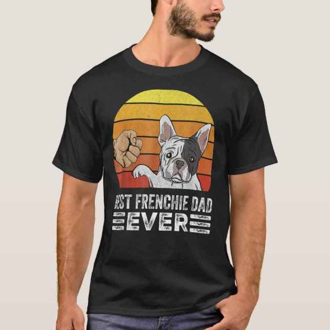Camiseta Mens Retro Best Frenchie Dad Ever  Daddy French Bu (Frente)