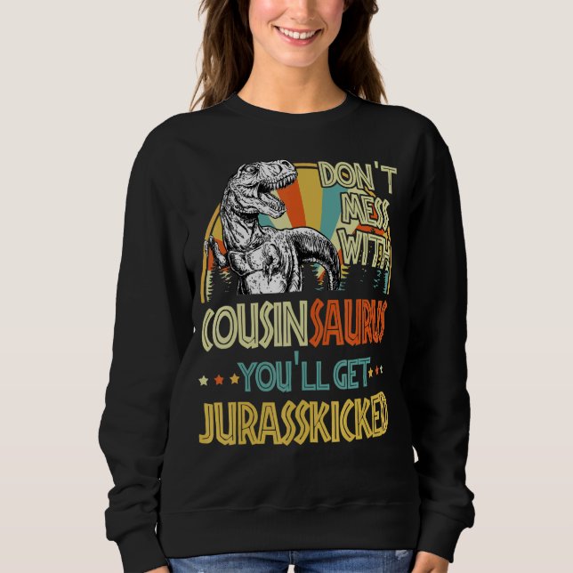 Camiseta Mens Retro Cousinsaurus Dinossaur Rex Vintage Fath (Frente)