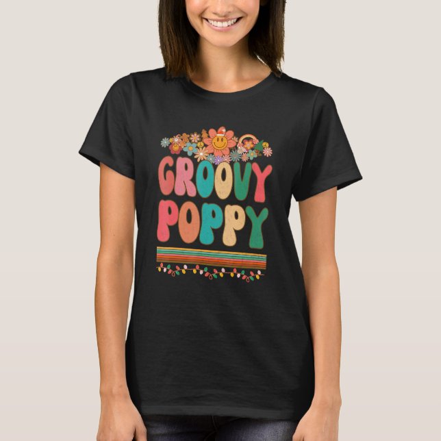 Camiseta Mens Retro Groovy Poppy Matching Family 1rua Birth (Frente)
