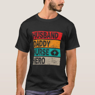 Camiseta Mens Retro Husband Pai Enfermeira Hero Dia de os p