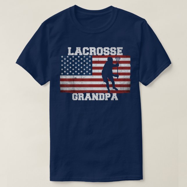 Camiseta Mens Retro Lacrosse Grandpa American Flag Proud LA (Frente do Design)