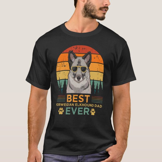 Camiseta Mens Retro Style Melhor Pai Elkhound Norueguês Nun (Frente)