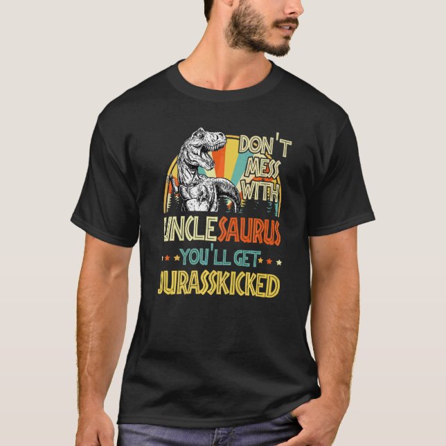 Camiseta Mens Retro Unclesaurus Dinossaur Rex Vintage Pai (Frente)