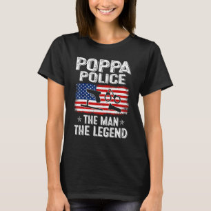 Camiseta Mens Retro-Us Flag Dia de os pais Poppa Polícia