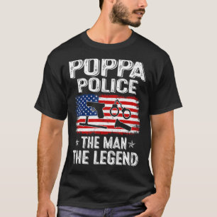 Camiseta Mens Retro-Us Flag Dia de os pais Poppa Polícia