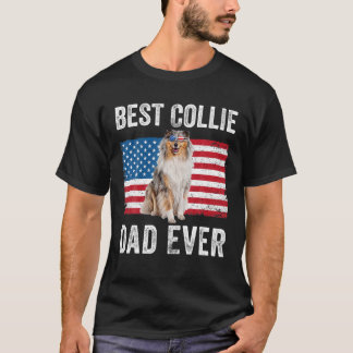 Camiseta Mens Rough Collie Pai Americano Flag Collie Dog Lo