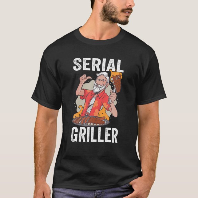 Camiseta Mens Serial Griller Barbecue Smoking Meat BBQ Gril (Frente)