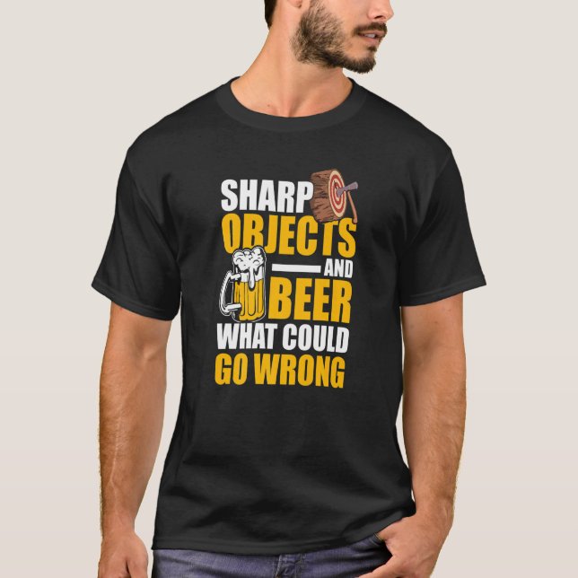 Camiseta Mens Sharp Objects And Beer What Could Go Wrong   (Frente)