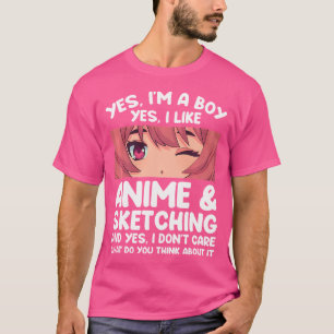 Camiseta Mens Sim Sou Um Menino Sim Gosto De Anime Esboçand