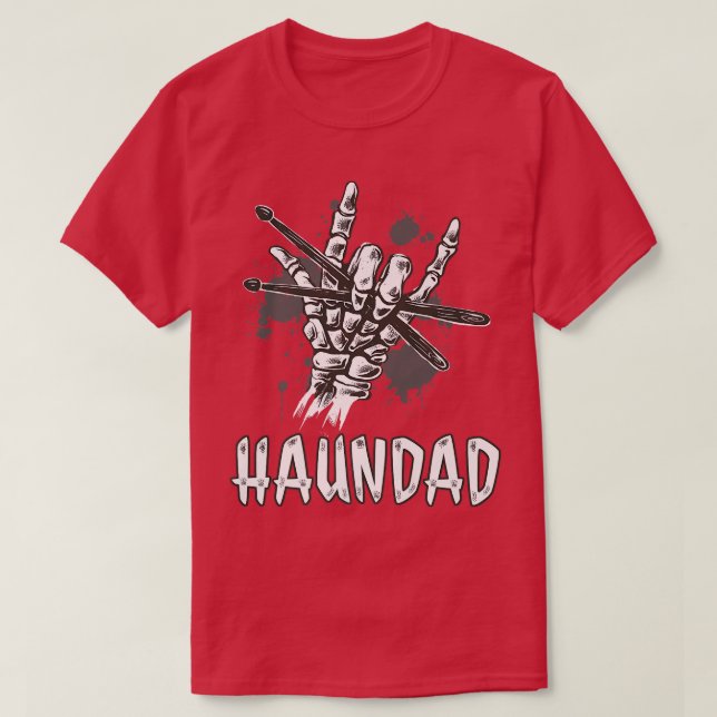 Camiseta Mens Skeleton Rock Drummer Halloween Cavalos Diabo (Frente do Design)