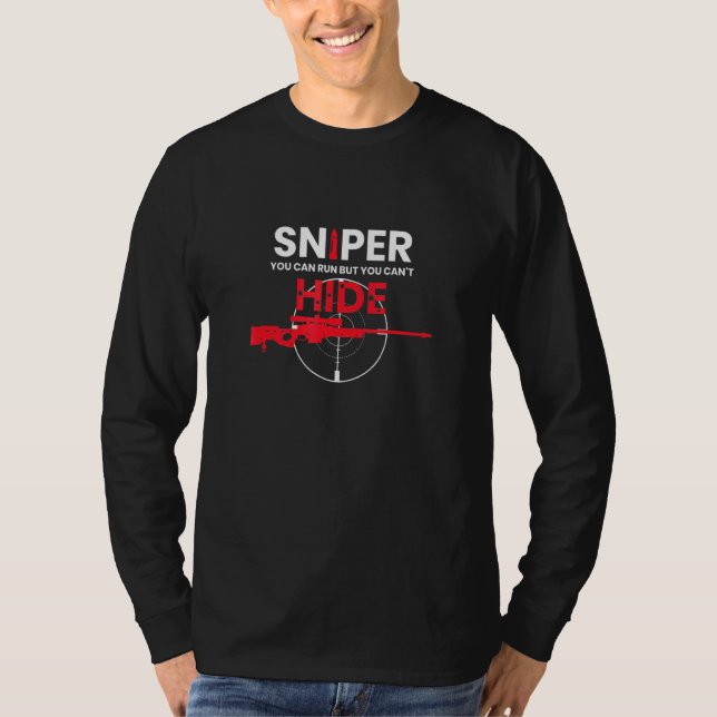 Camiseta Mens Sniper Você Pode Correr Mas Você Não Pode Esc (Frente)