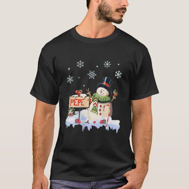 Camiseta Mens Snowman Pepe Congelar o Floco de Neve de Nata (Frente)