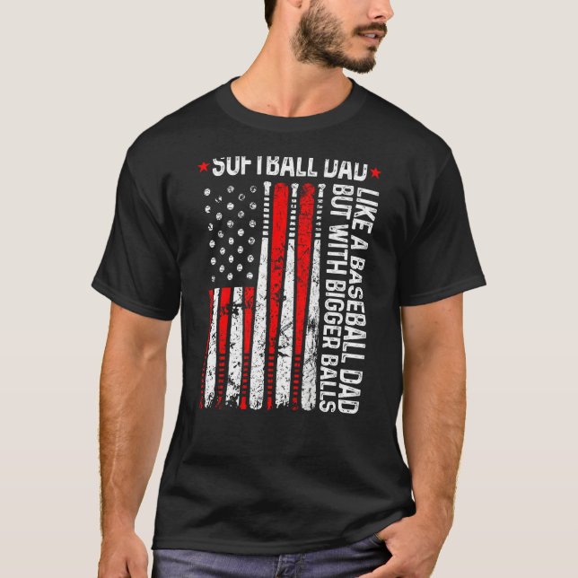 Camiseta Mens Softball Dad Like A Baseball Dad US Flag Fath (Frente)