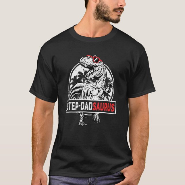 Camiseta Mens Step Dadsaurus Rex Dinosaur Step Pai Saurus F (Frente)