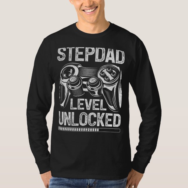 Camiseta Mens Stepdad Level Unlocked Video Gamer s (Frente)