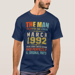 Camiseta Mens The Man Myth Legend março 1992 aniversário de