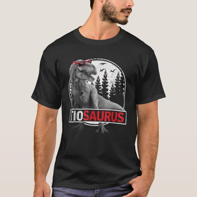 Camiseta Mens Tiosaurus T Rex Dinossaur Tio Saurus Pai (Frente)