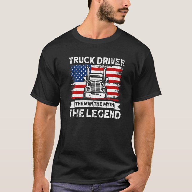 Camiseta Mens Trucker Driver American Flag Man Myth L (Frente)