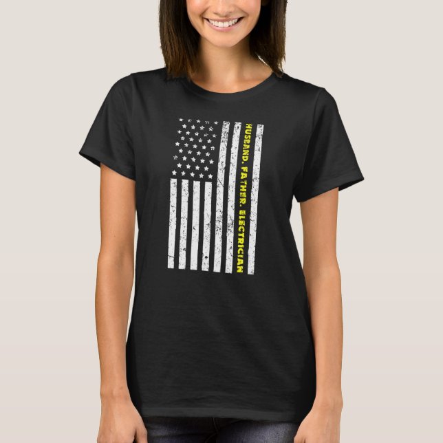 Camiseta Mens Us Flag Elétrico Marido Padre (Frente)