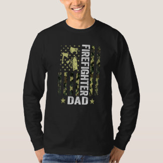 Camiseta Mens Usa Flag Camouflage Firefighter Dad Patriotic