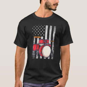Camiseta Mens Usa Flag Drum Patriotic Drum Set Rock Drumm
