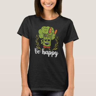 Camiseta Mens Ve Happy Be Happy Broccoli Dumbbell Vegan