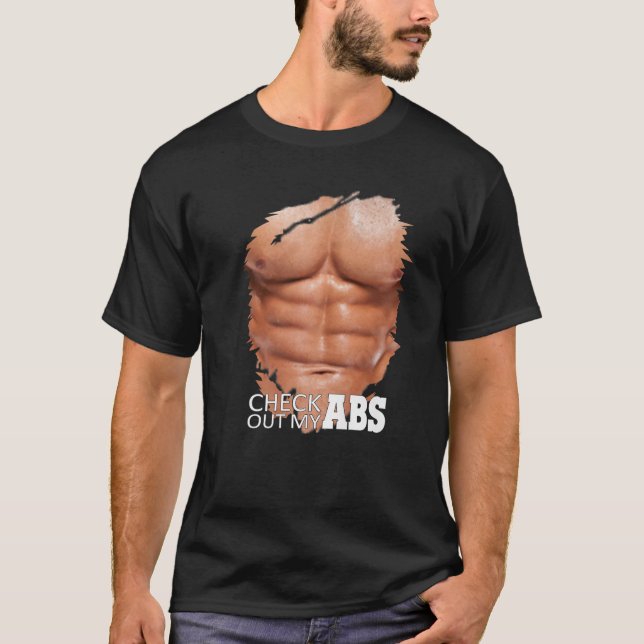Camiseta Mens Vejam O Meu Abs, Falso Engraçado Torn Chest S (Frente)