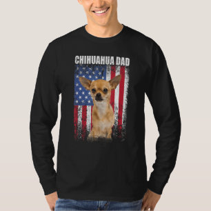 Camiseta Mens Vintage American Flag Chihuahua Pai Dog For
