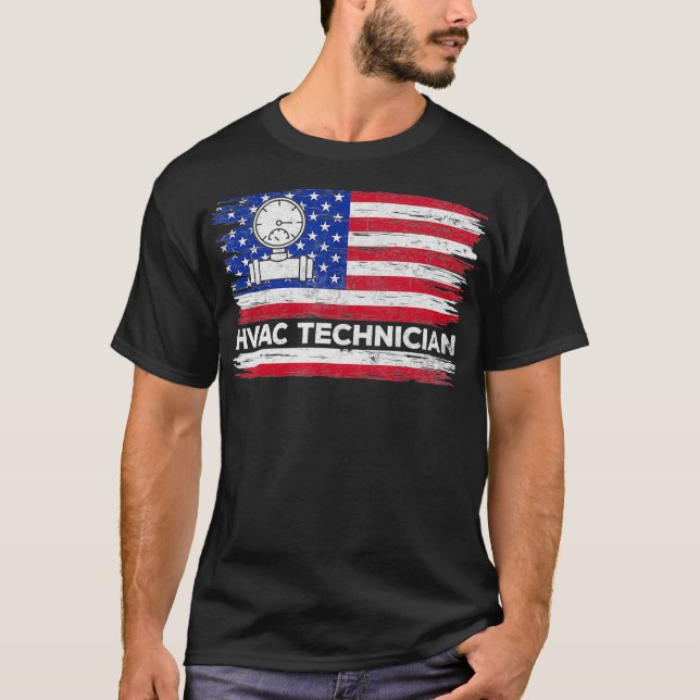 Camiseta Mens Vintage American Flag Hvac Technician Distres (Frente)