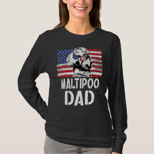 Camiseta Mens Vintage American Flag Maltipoo Pai Dog Para F