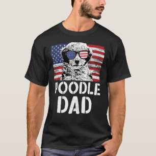 Camiseta Mens Vintage American Flag Poodle Pai Dog Para Gor