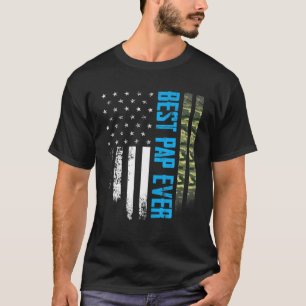 Camiseta Mens Vintage Best Pap Ever Camo American Flag Dist