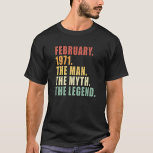 Camiseta Mens Vintage Fevereiro De 1971 Retro 50 Anos De Id