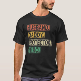 Camiseta Mens Vintage Husband Pai Protetor Pai Hero Fath