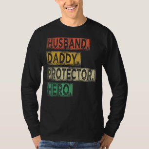 Camiseta Mens Vintage Husband Protetor Pai Hero Fat