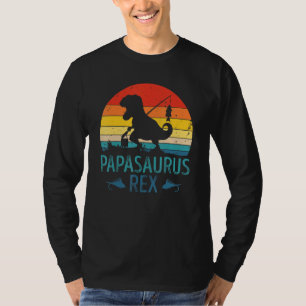 Camiseta Mens Vintage Pesca Papasauro Dinossauro Pai Rex