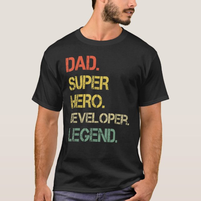 Camiseta Mens Vintage Style Hero Developer Legend Fathe (Frente)
