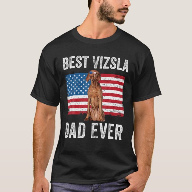 Camiseta Mens Vizsla Pai American Flag Vizsla Dog Lover (Frente)