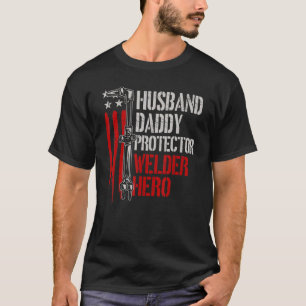 Camiseta Mens Welder Husband Pai Hero Welding American Fl