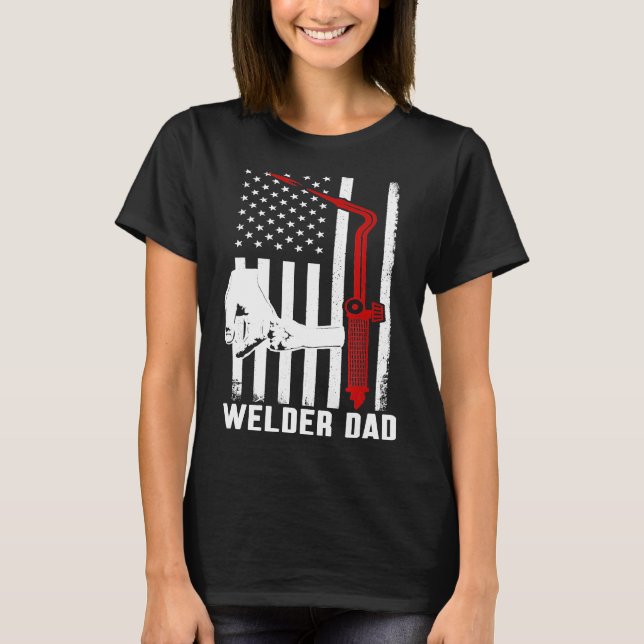 Camiseta Mens Welder Pai Soldadura Torch Patriótico U Ameri (Frente)