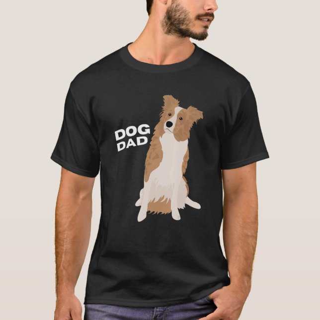 Camiseta Mens White e Red Merle Border Collie Dog Homem Pai (Frente)
