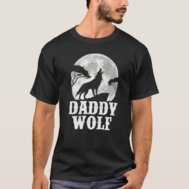 Camiseta Mens Wolves Howling No Pai Da Lua Pai (Frente)