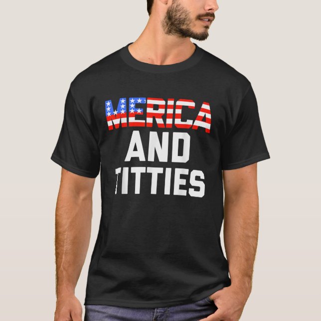 Camiseta Mens Womens 4 de julho Gift Funny Merica (Frente)